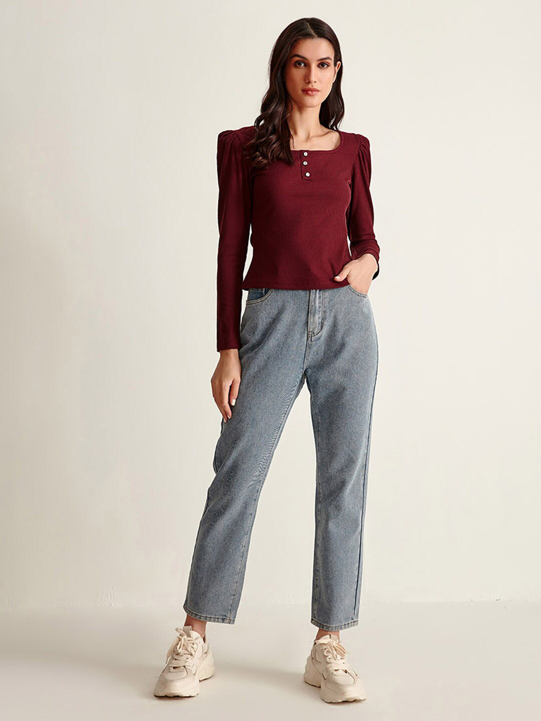 

COVER STORY Women Maroon Square Neck Stretchable Top