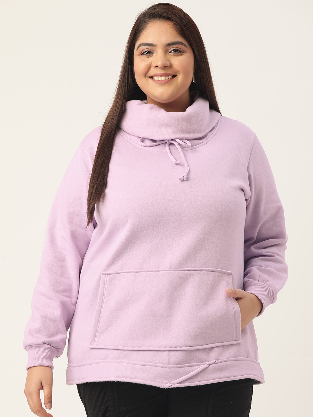 

theRebelinme Women Lavender Solid Hooded Sweatshirt