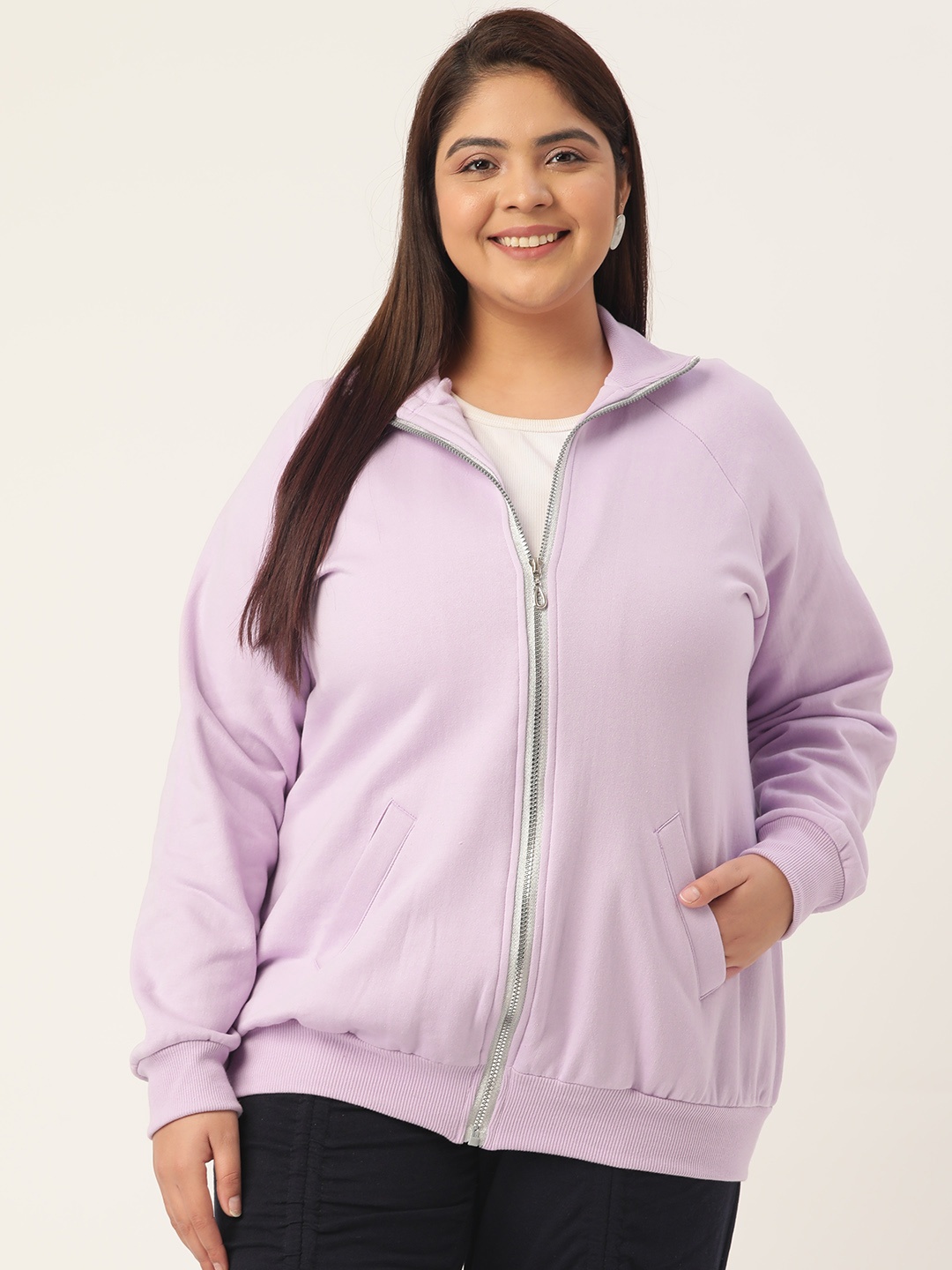 

theRebelinme Plus Size Women Lavender Fleece Sporty Jacket