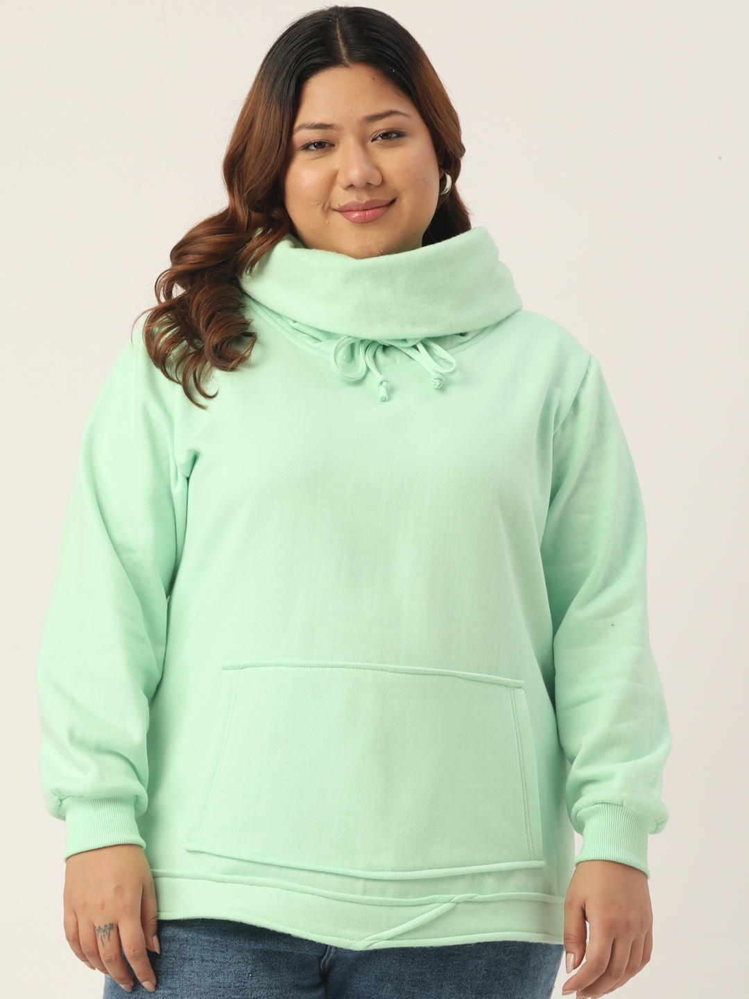 

theRebelinme Women Green Solid High Neck Sweatshirt