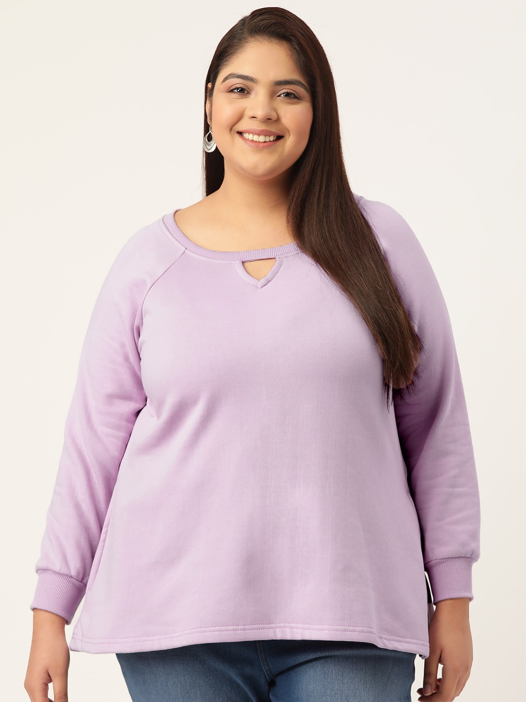 

theRebelinme Women Plus Size Lavender Keyhole Neck Solid Top