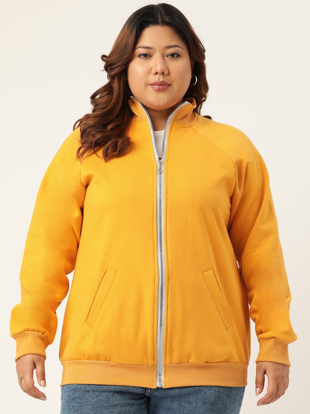 

theRebelinme Women Plus Size Yellow Fleece Bomber Jacket