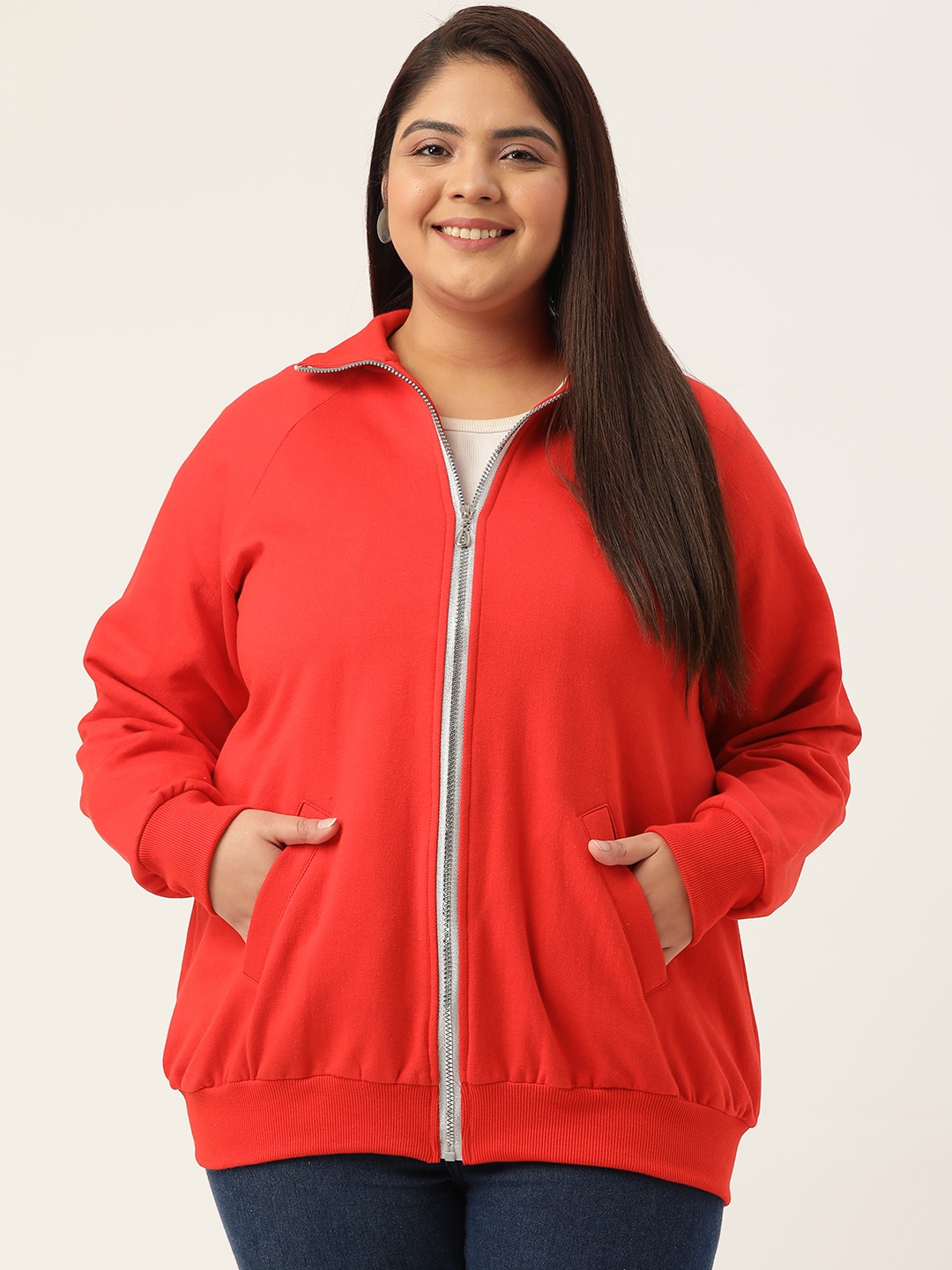 

theRebelinme Plus Size Fleece Bomber Jacket, Red