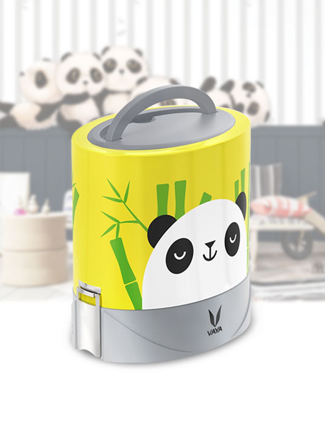 

Vaya Yellow Panda Printed Stainless steel Four Piece Lunch Box 1L