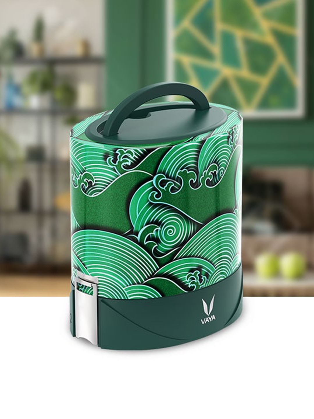 

Vaya Green Printed Stainless Steel Four piece Lunch Box 1L