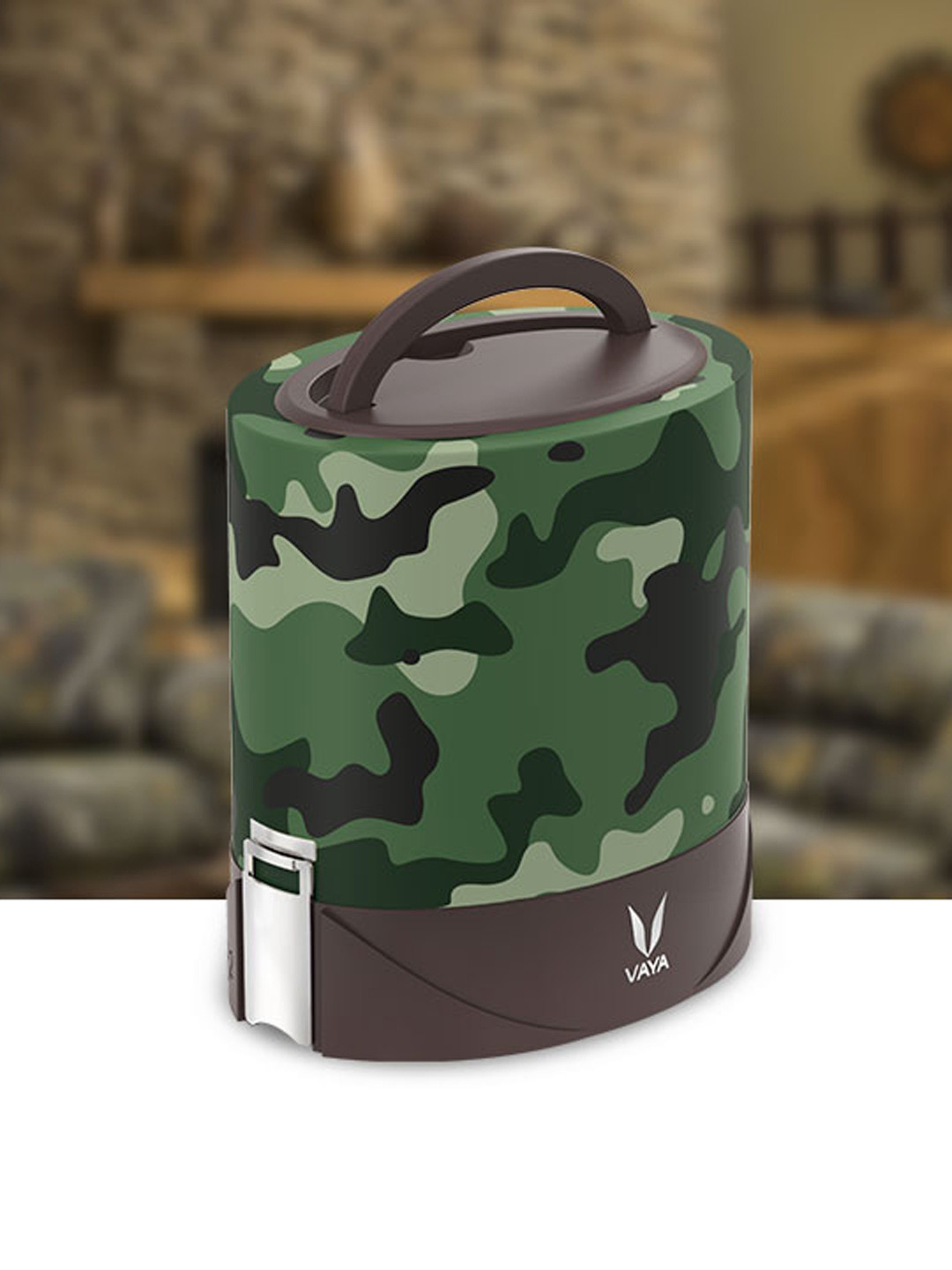 

Vaya Green & Brown Printed Stainless Steel Four Piece Lunch Box 1L