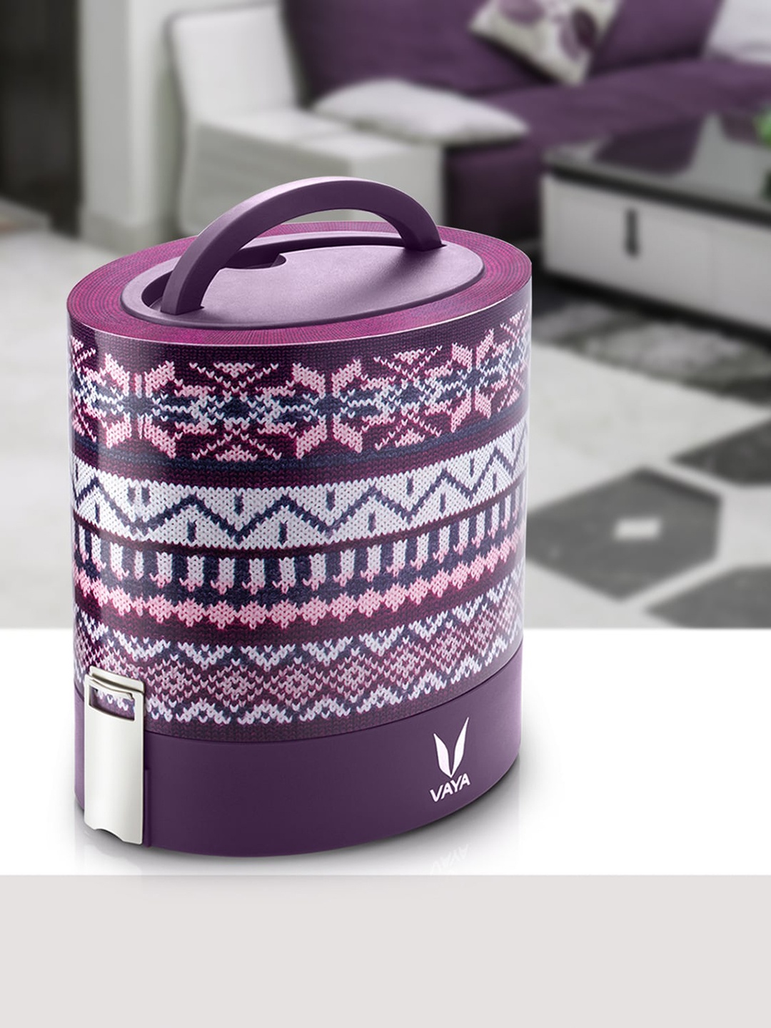 

Vaya Purple Printed Stainless steel Four Piece Lunch Box 1L