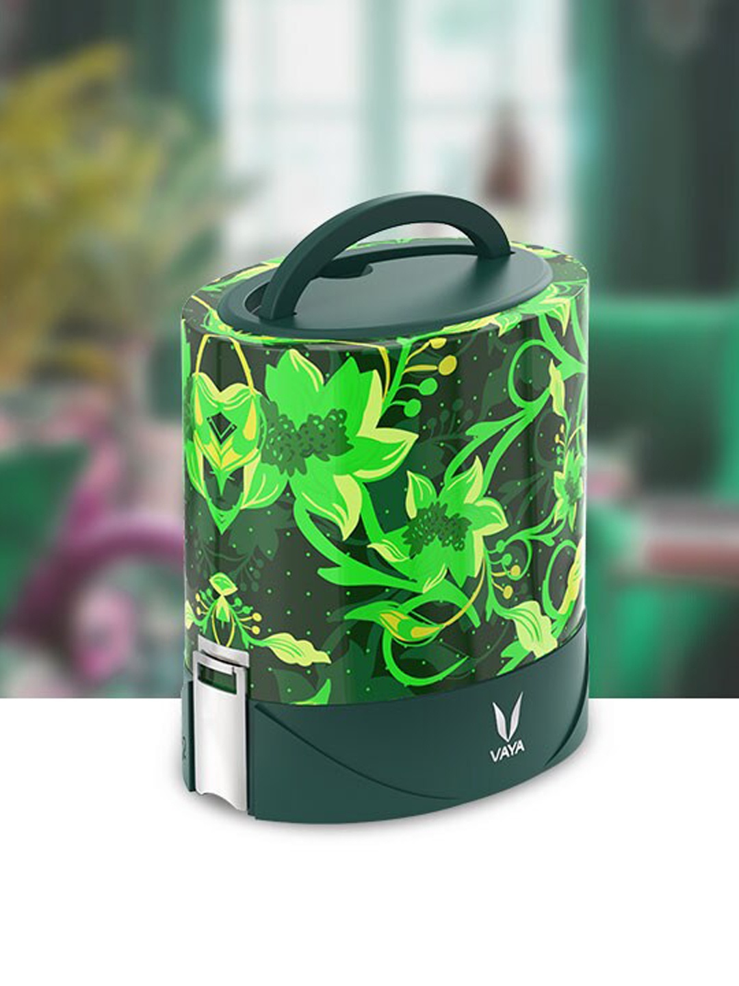 

Vaya Green Printed Click It Stainless Steel Four Piece Lunch Box 1L