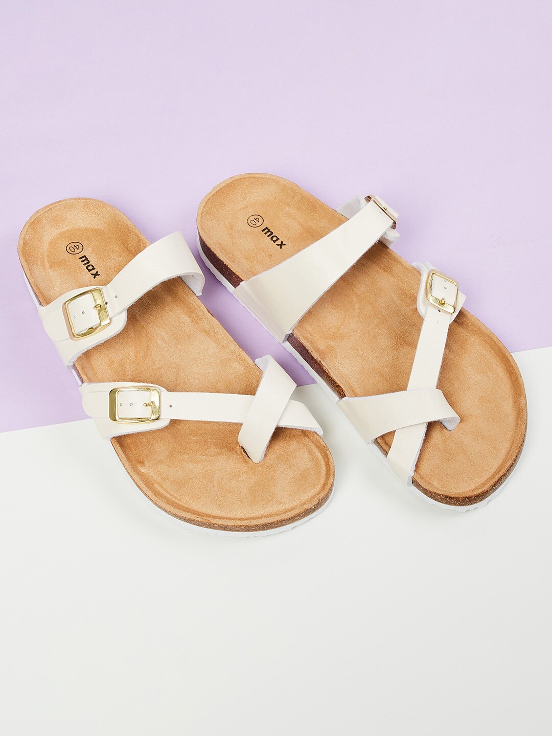 

max Women Cream-Coloured & Brown PU One Toe Flats