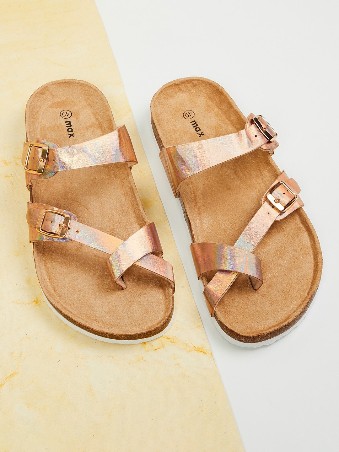 

max Women Pink Open Toe Flats with Buckles