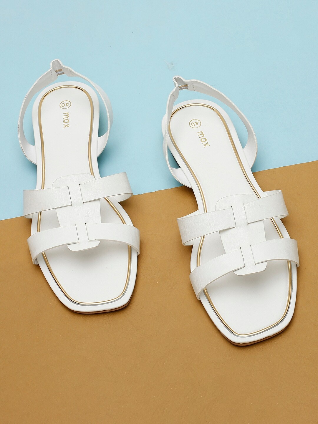 

max Women White Open Toe Flats