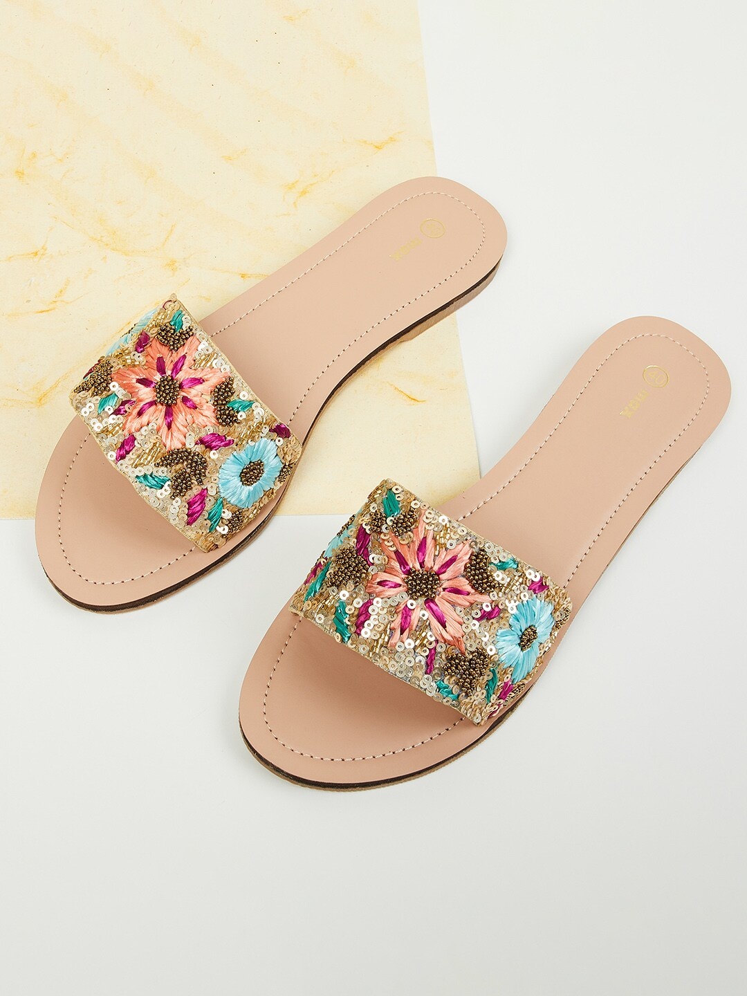 

max Women Multicoloured Embellished Open Toe Flats, Multi