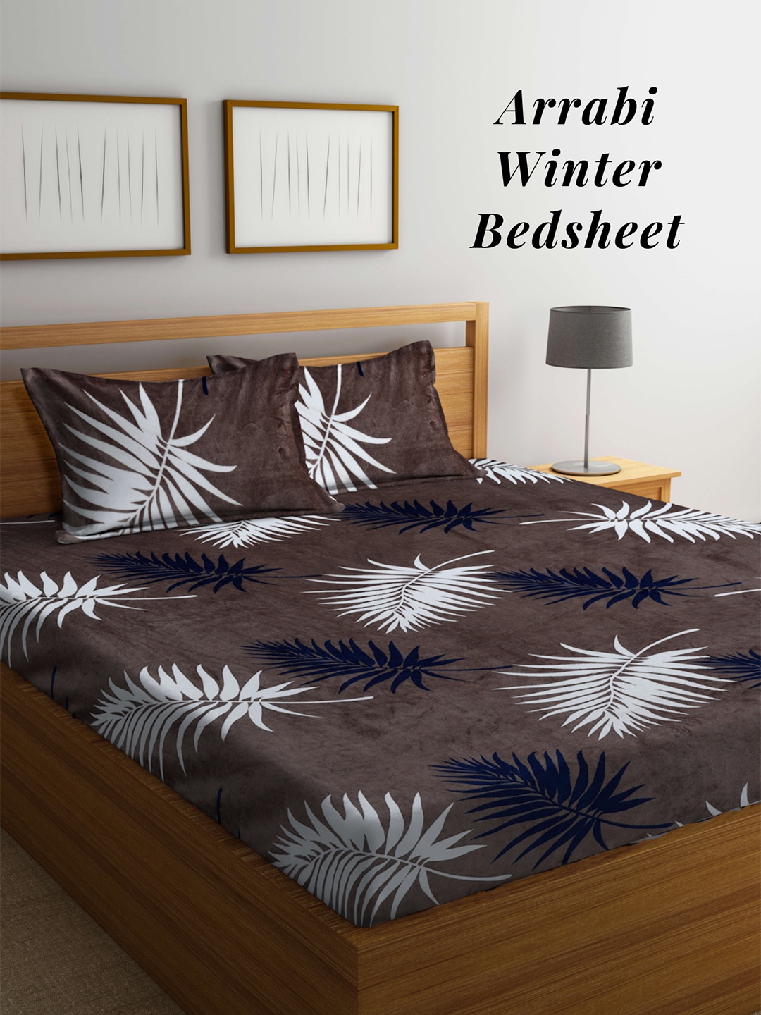 

Arrabi Brown & White Floral 210 TC King Bedsheet with 2 Pillow Covers