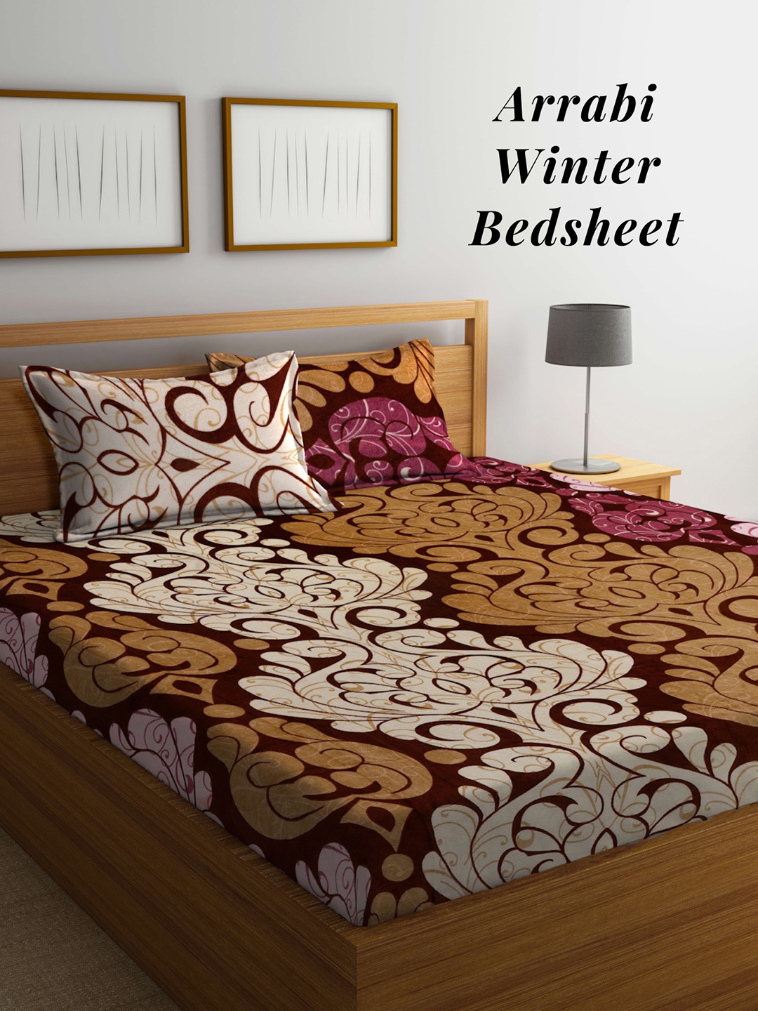 

Arrabi 210 TC King Woollen Bedsheet with 2 Pillow Covers, Brown