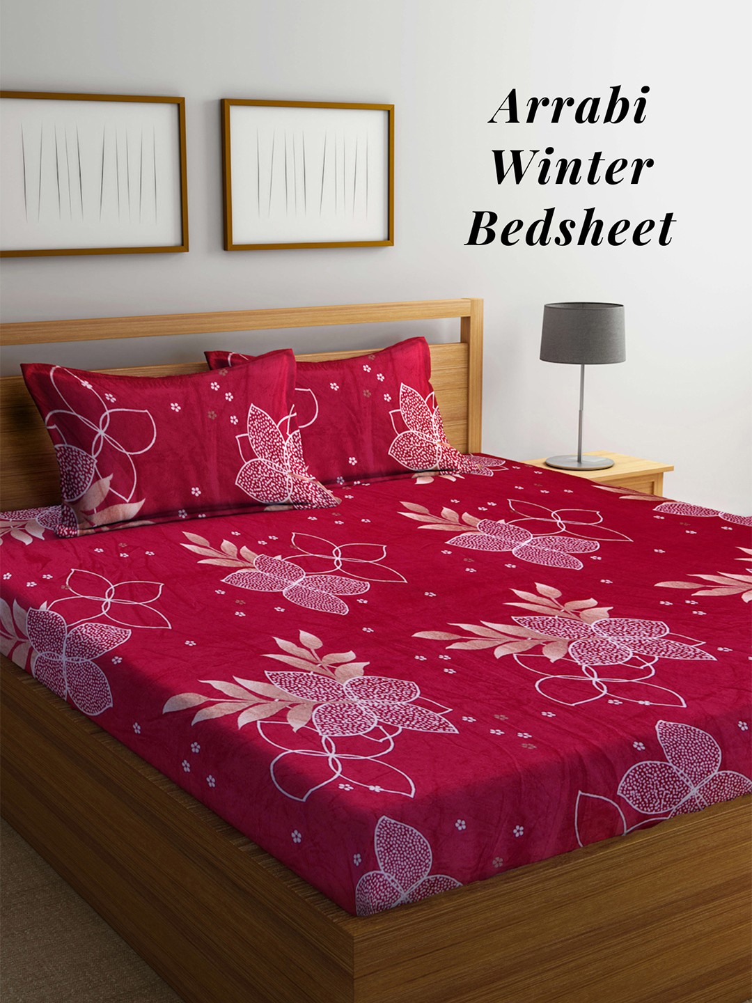 

Arrabi Pink & White Floral 210 TC King Bedsheet with 2 Pillow Covers