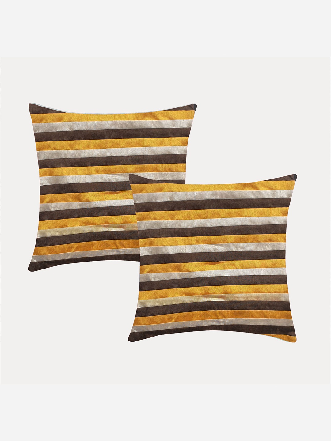

Molcha Yellow & Brown Set of 2 Striped Square Cushion Covers