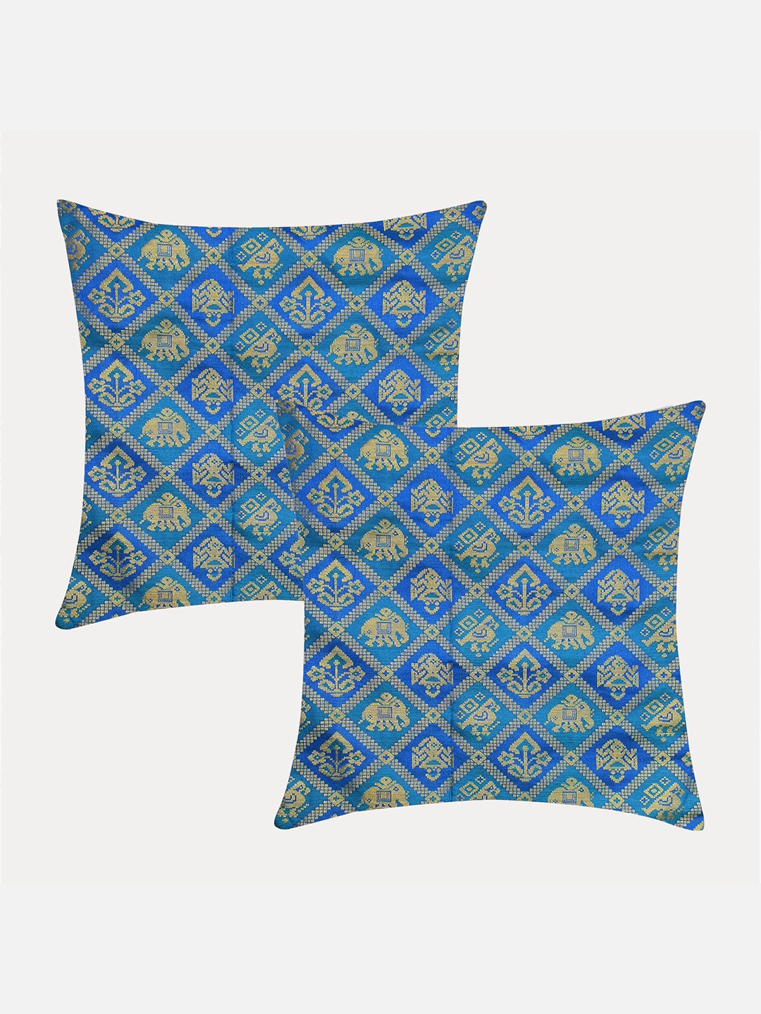 

Molcha Blue & Gold-Toned Set of 2 Ethnic Motifs Square Cushion Covers