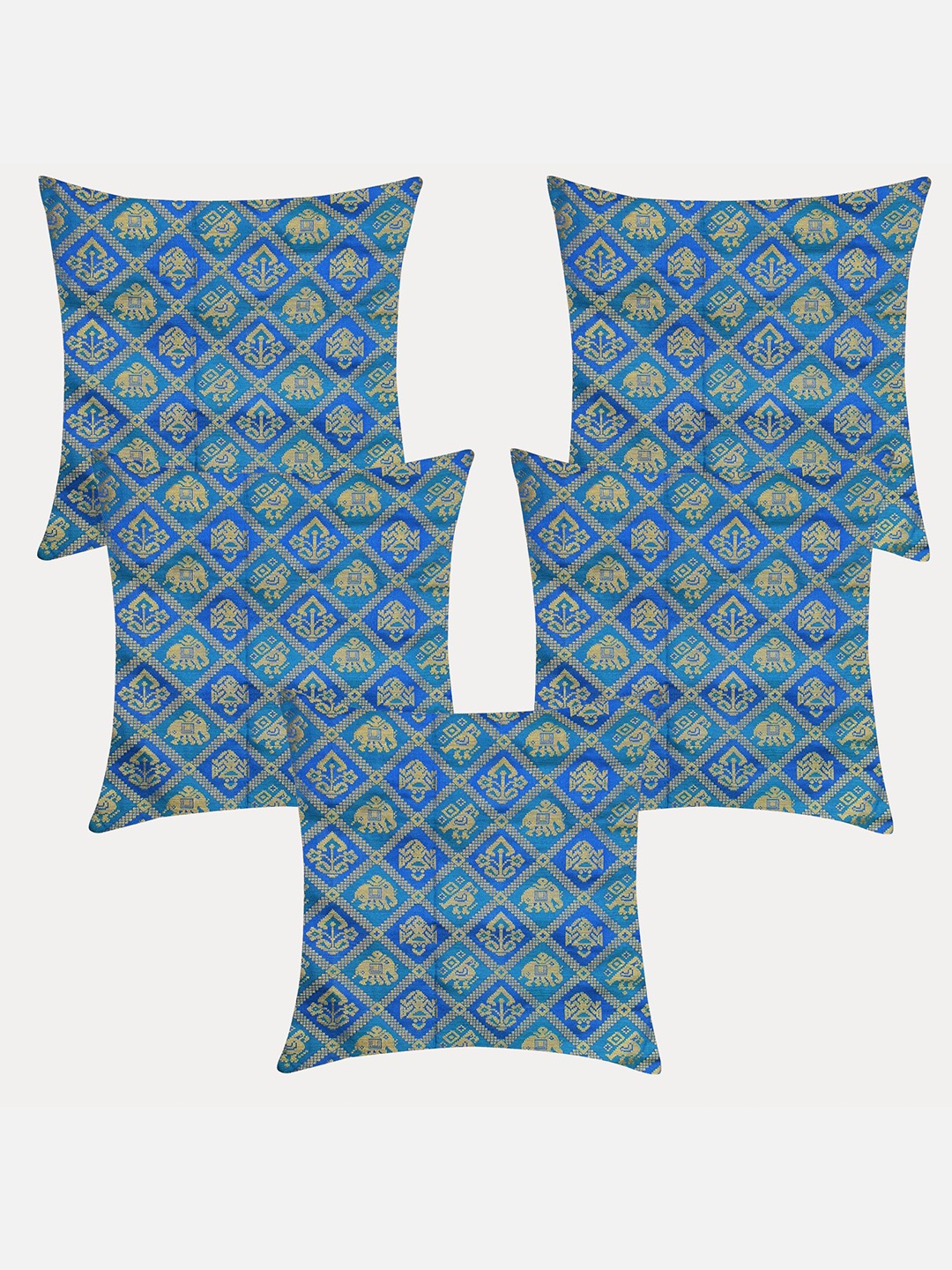 

Molcha Blue & Gold-Toned Set of 5 Ethnic Motifs Square Cushion Covers