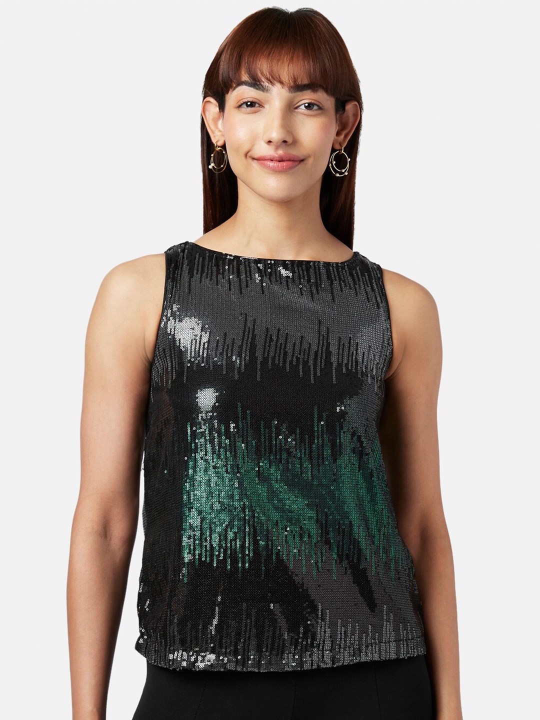 

Annabelle by Pantaloons Women Green & Black Embellished Top