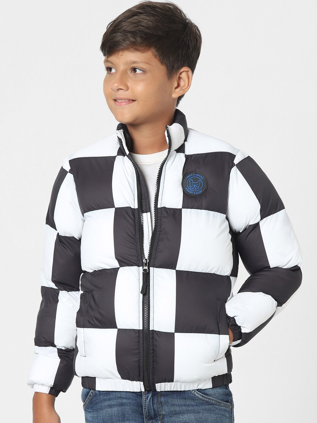 

Jack & Jones Junior Boys White & Black Checked Puffer Jacket