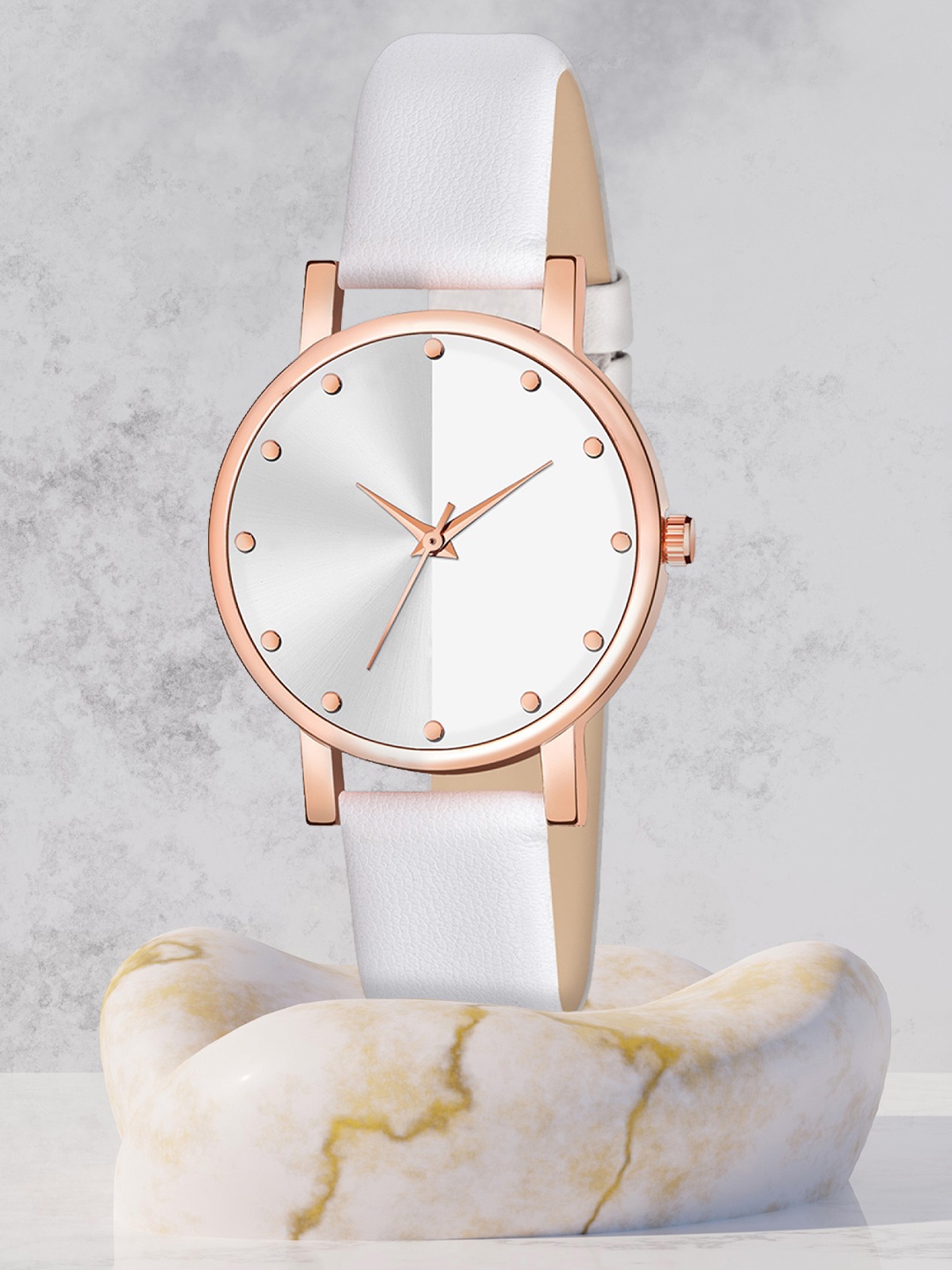 Shocknshop Women White Dial & White Leather Straps Analogue Watch WCH48White, Green