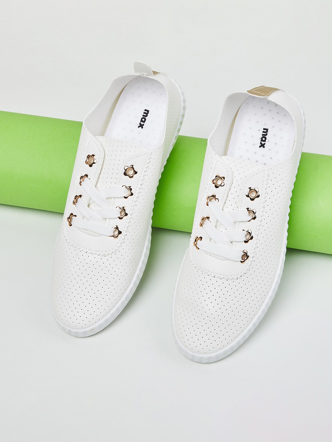 

max Women White Perforations Sneakers