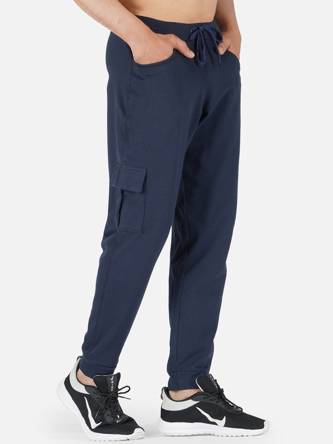 

IMPERATIVE Men Navy Blue Solid Pure Cotton Joggers