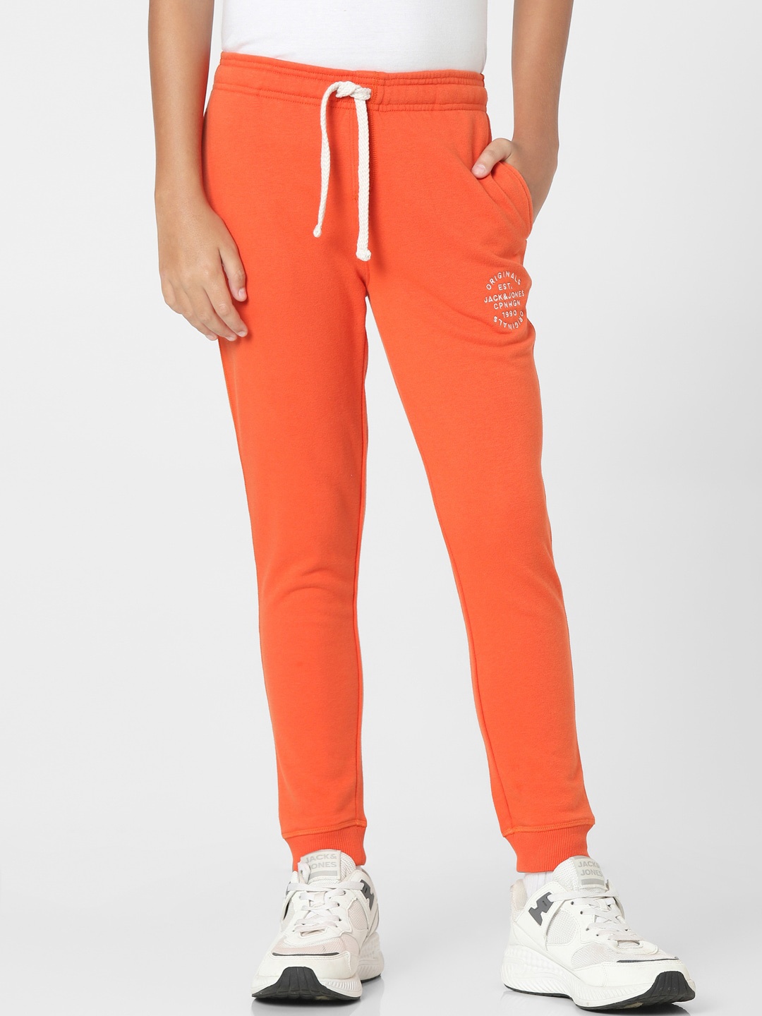 

Jack & Jones Junior Boys Orange Solid Cotton Joggers
