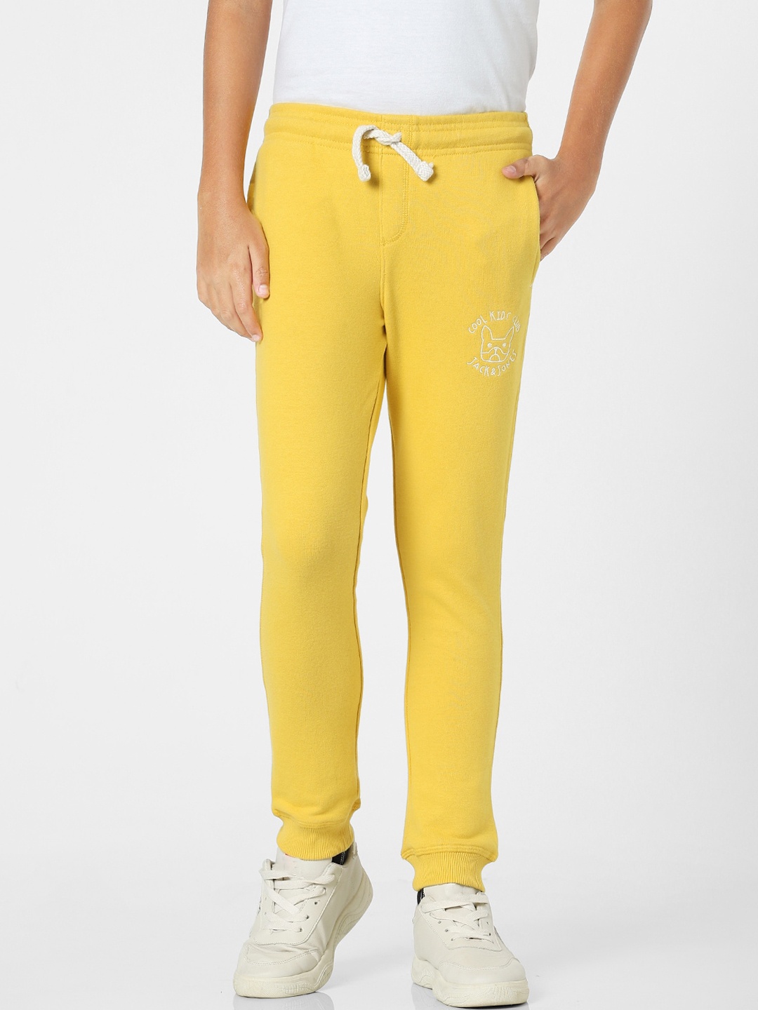 

Jack & Jones Junior Boys Yellow Solid Cotton Joggers