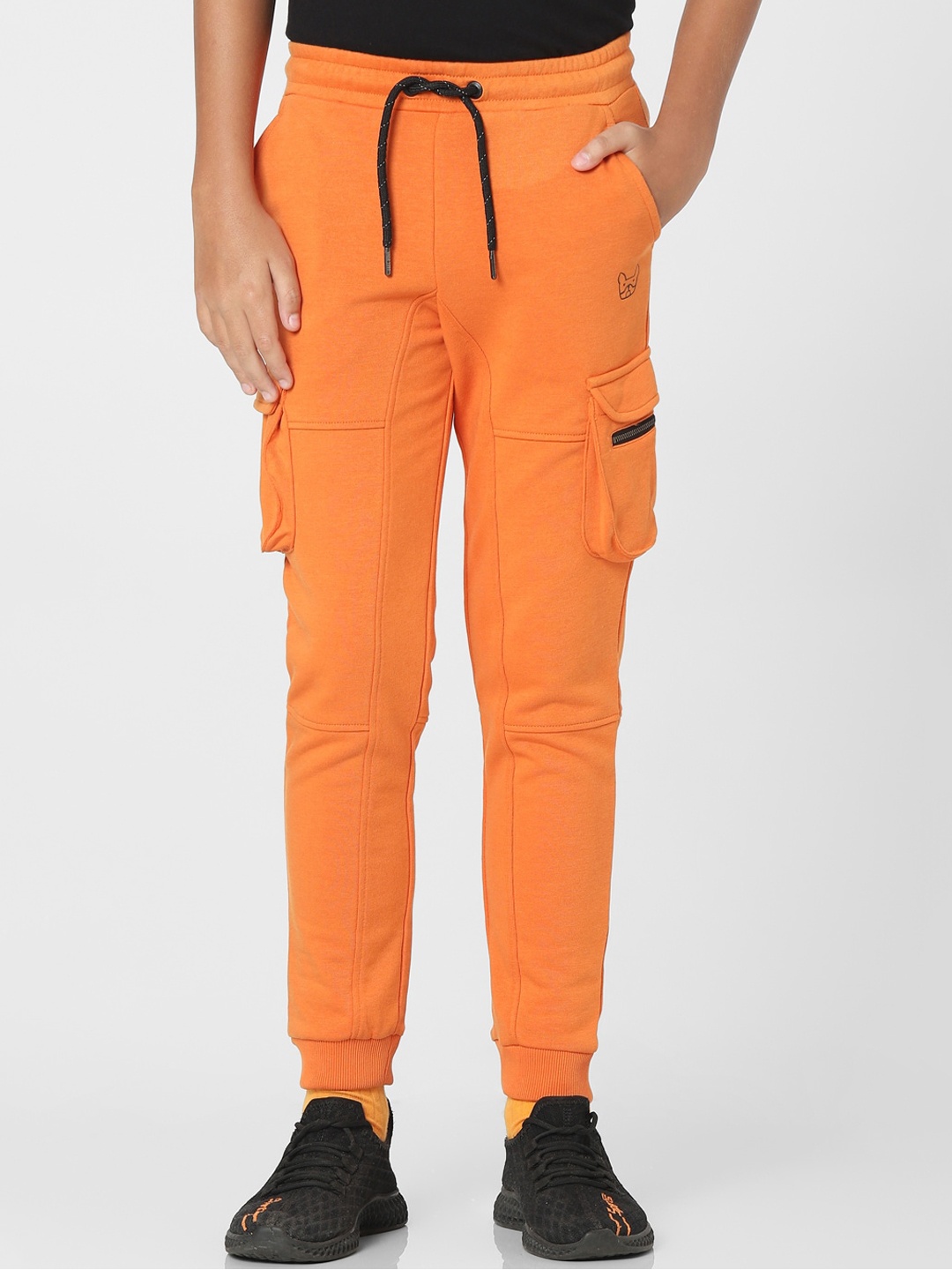 

Jack & Jones Junior Boys Orange Solid Slim-Fit Cotton Joggers