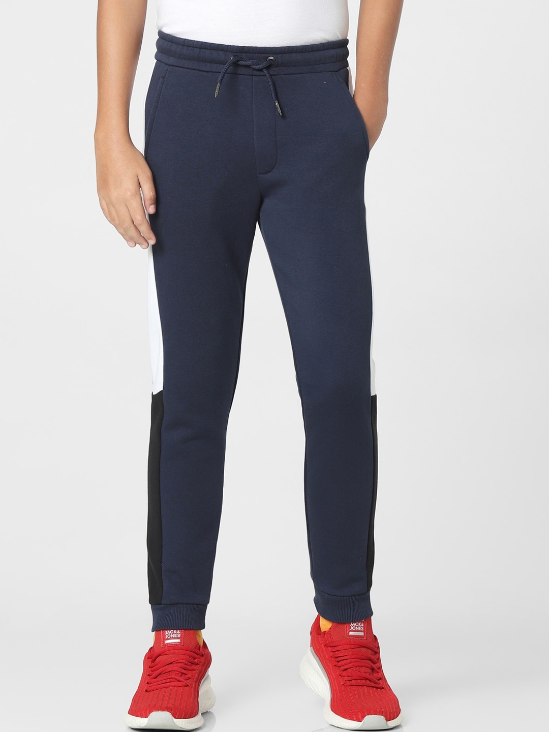 

Jack & Jones Junior Boys Blue & White Colourblocked Slim-Fit Joggers