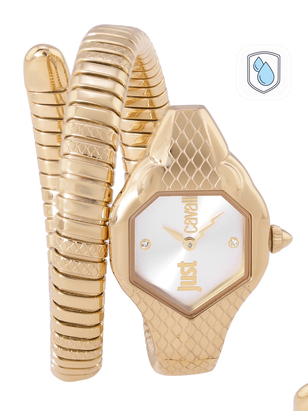 

Just Cavalli Women White Dial & Gold Toned Wrap Around Straps Analogue Watch JC1L190M0035