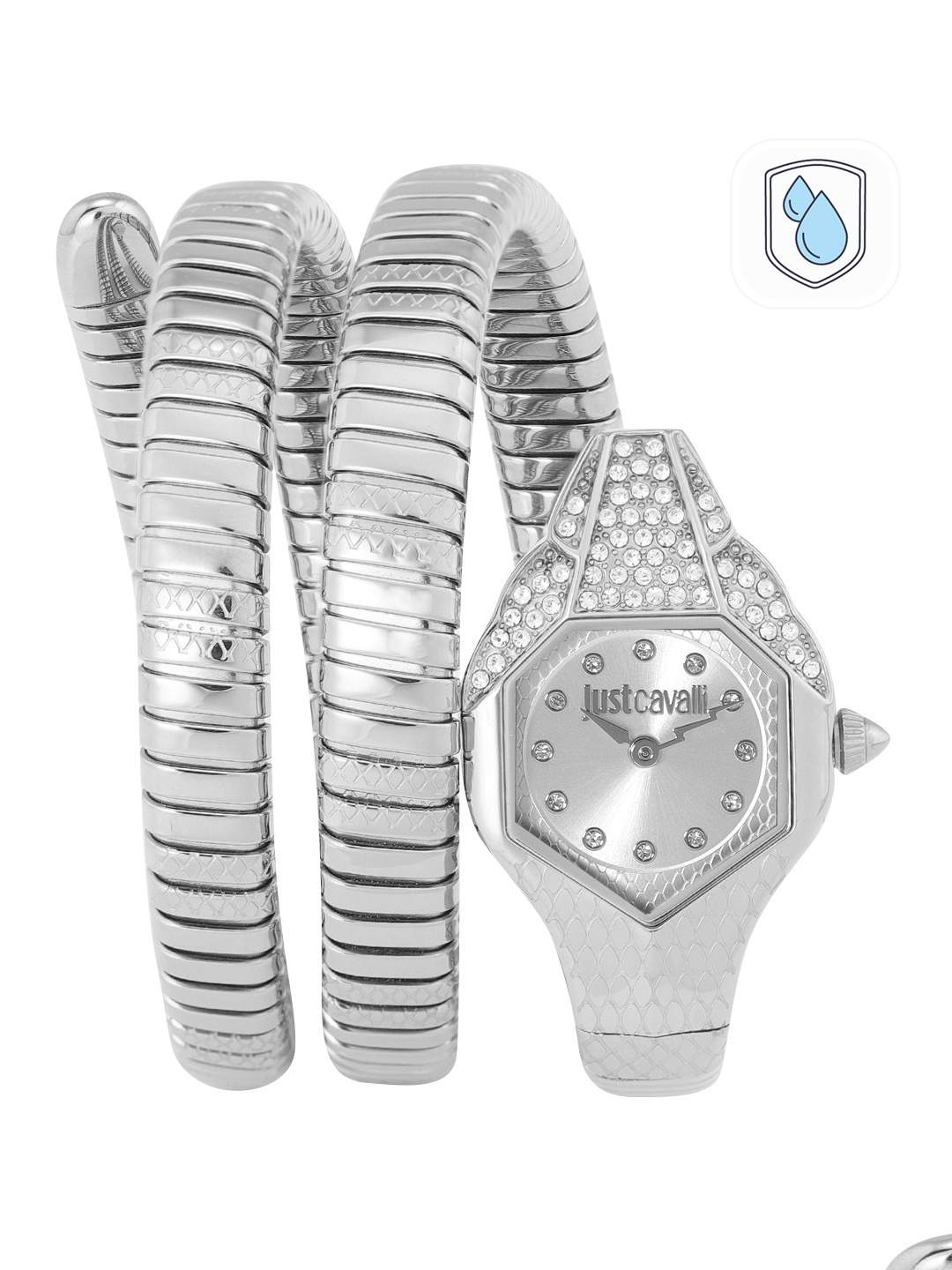

Just Cavalli Women Silver-Toned Dial Wrap Around Straps Analogue Watch JC1L193M0015, White