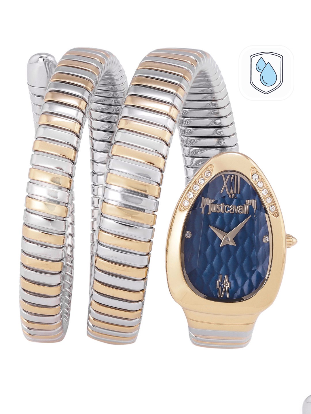 

Just Cavalli Women Blue Dial & Gold-Plated Wrap Around Straps Analogue Watch JC1L224M0075