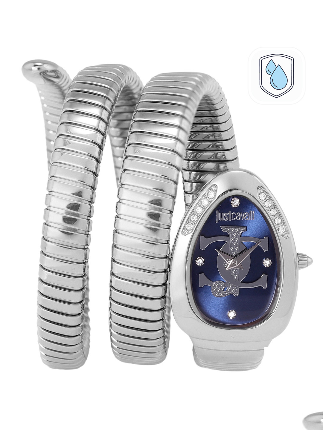 

Just Cavalli Women Blue Dial & Silver Toned Wrap Around Straps Analogue Watch JC1L228M0025, Navy blue
