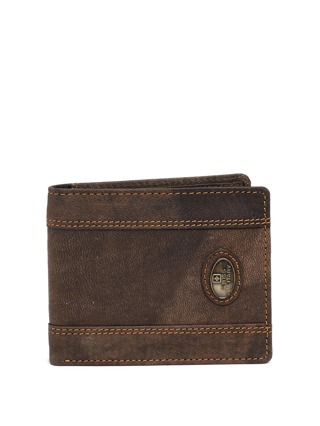 

SWISS MILITARY Men Brown Leather Solid Two Fold Leather Wallet