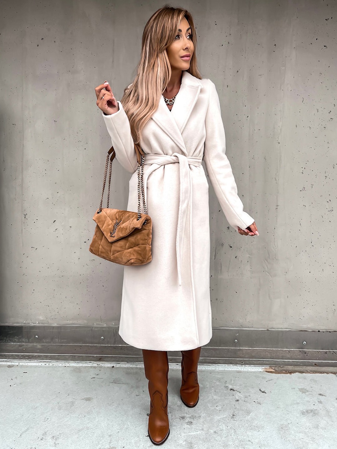 

BoStreet Women White Solid Long Sleeves Longline Over Coats
