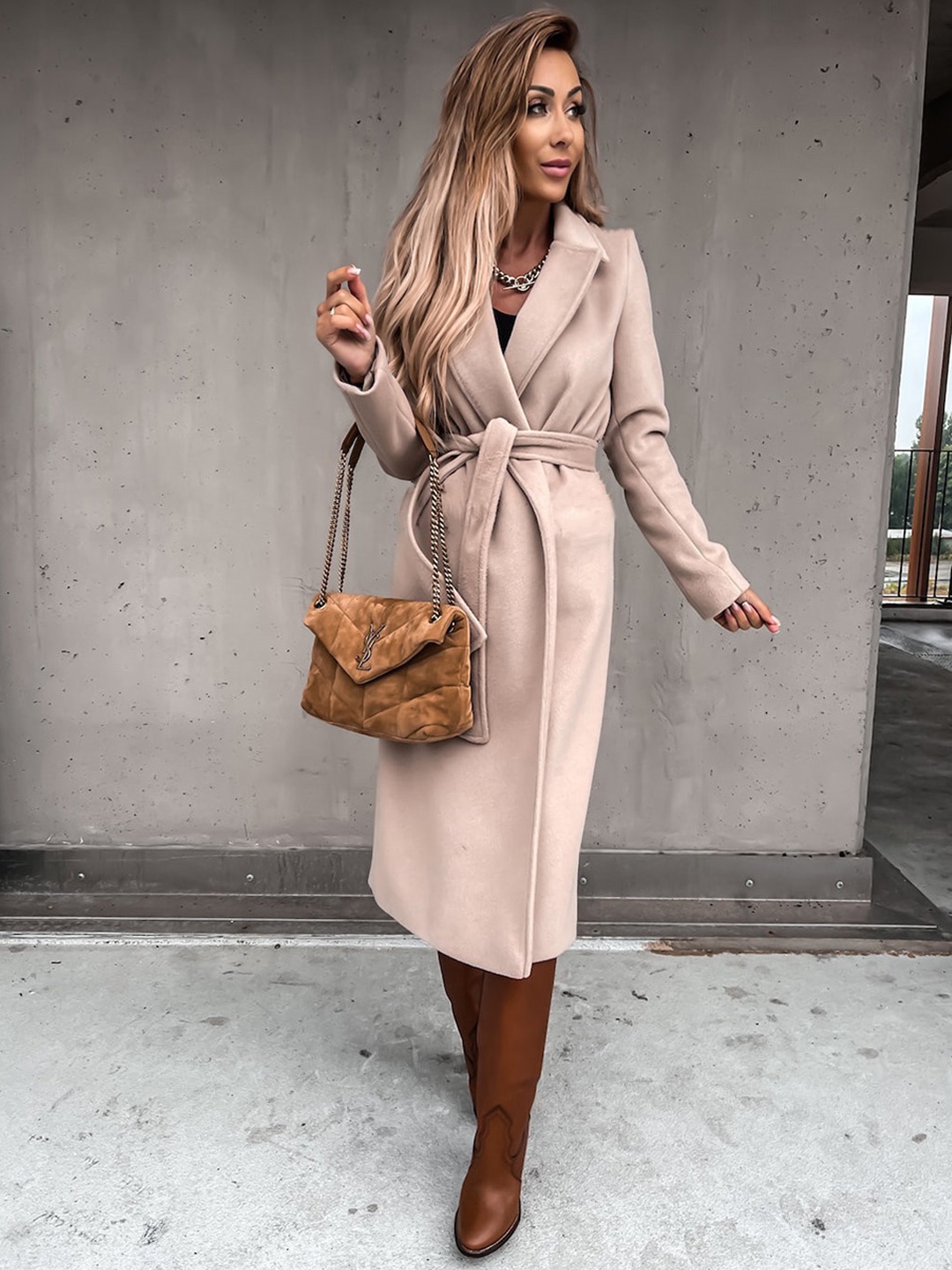 

BoStreet Women Beige Solid Long Sleeves Longline Overcoat