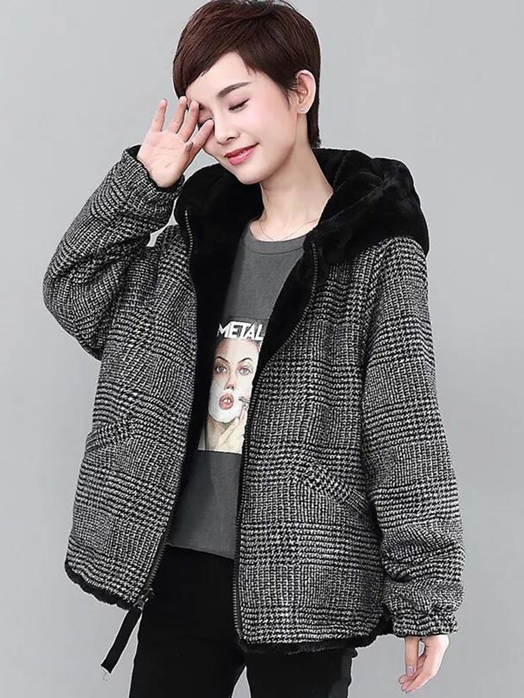

BoStreet Women Black Checked Longline Tailored Jacket