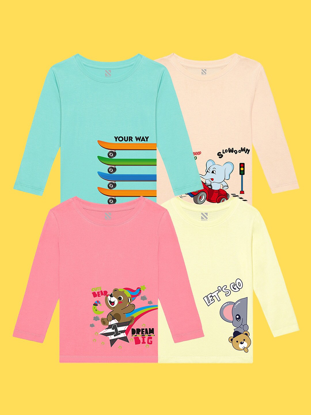 

NUSYL Kids Pack of 4 Printed Applique T-shirt, Pink