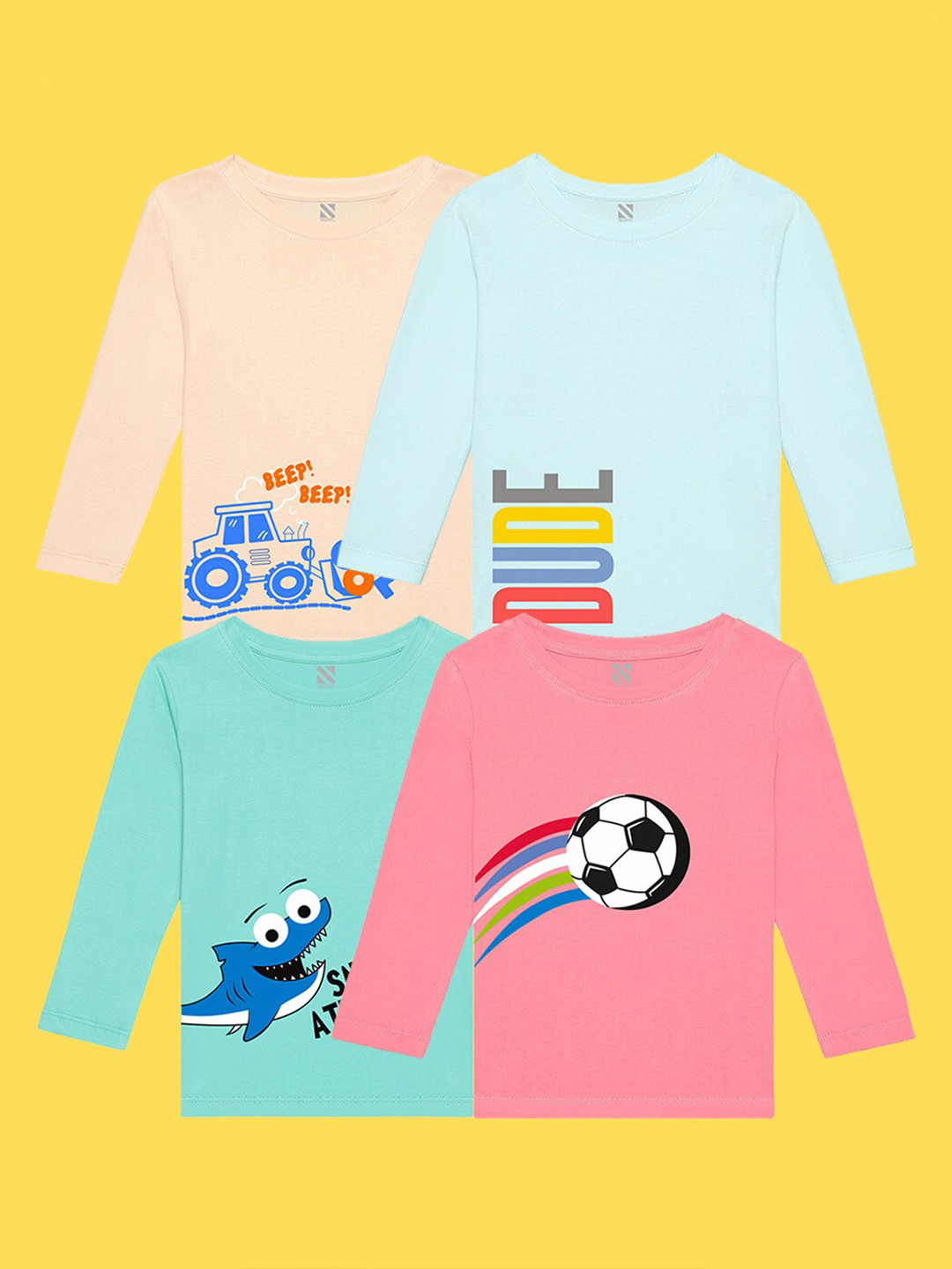 

NUSYL Kids Pack of 4 Printed Applique T-shirt, Green