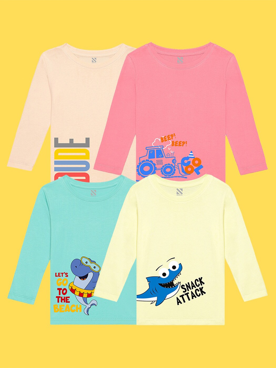 

NUSYL Kids Pack of 4 Applique T-shirt, Green