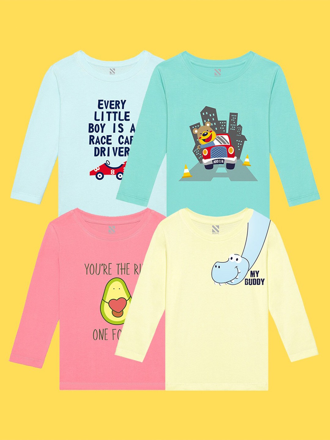 

NUSYL Kids Pack of 4 Printed T-shirt, Green