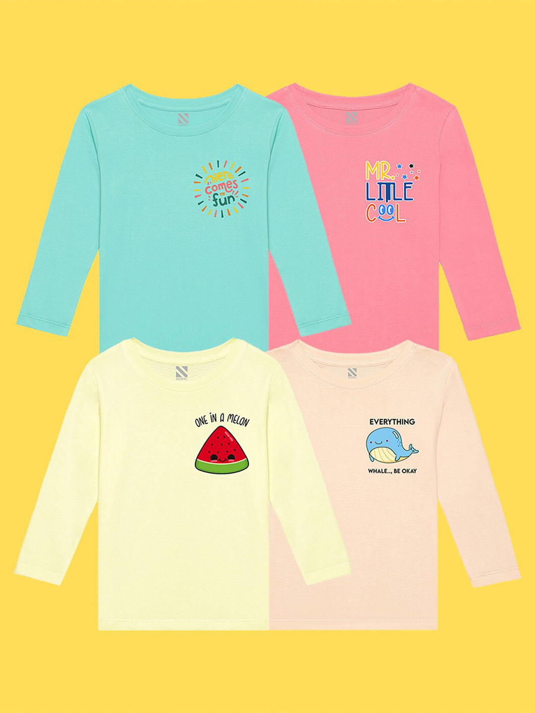 

NUSYL Kids Pack of 4 Printed Applique T-shirt, Green