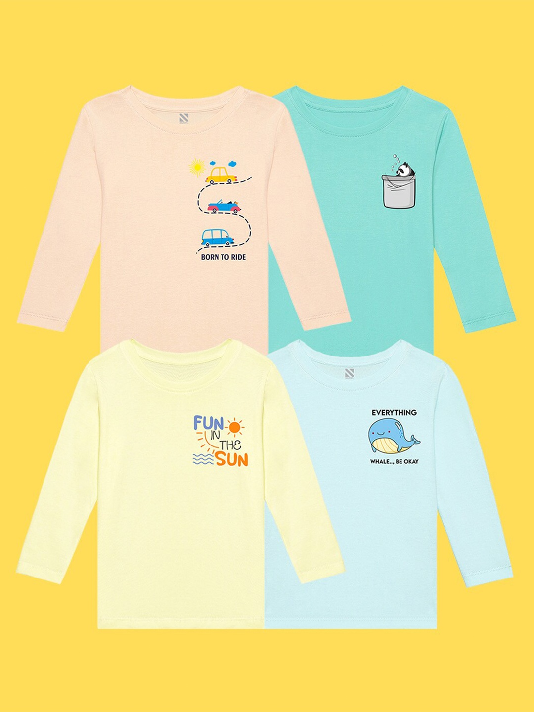 

NUSYL Kids Pack of 4 Applique T-shirt, Green