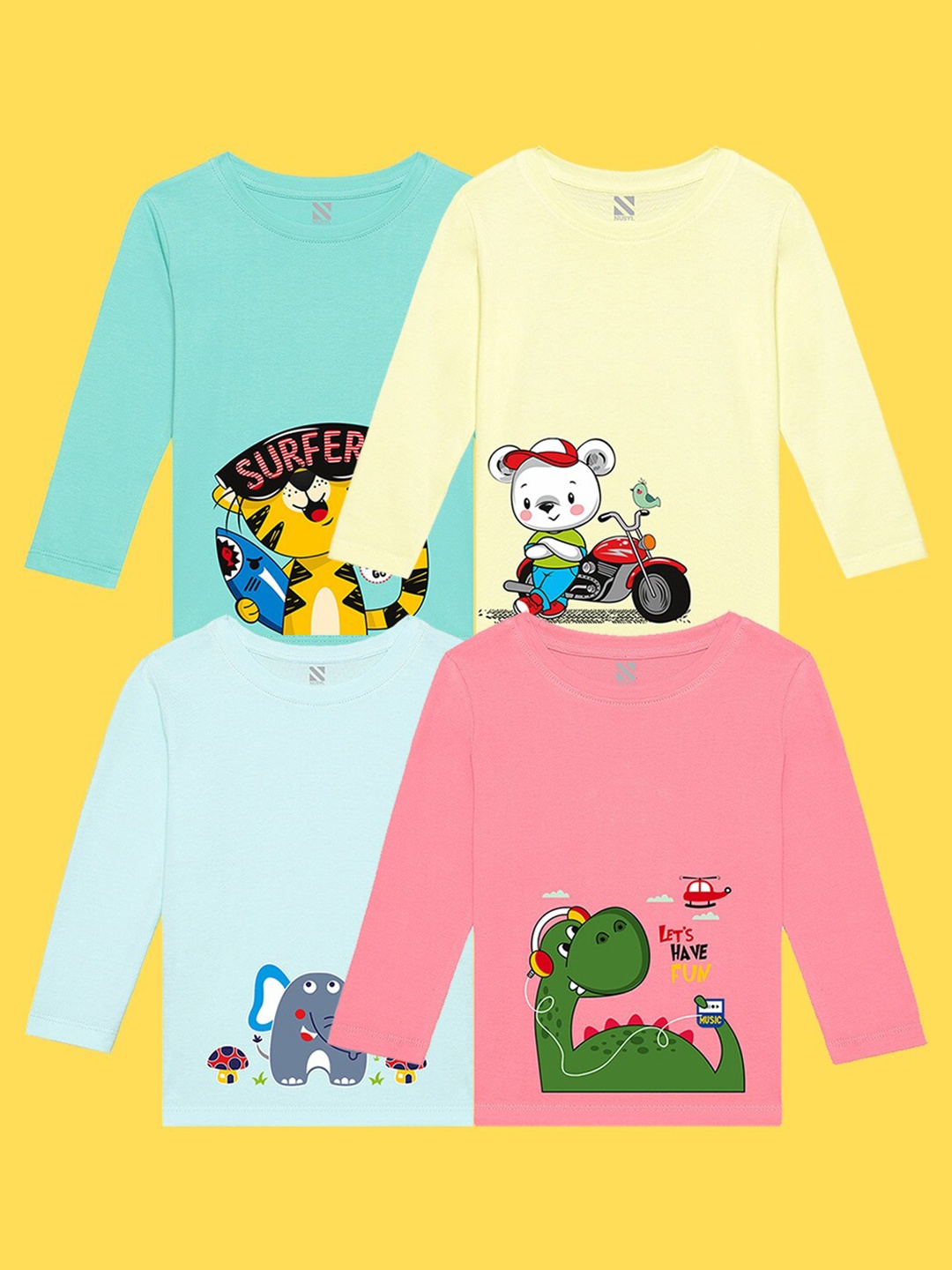 

NUSYL Kids Green & Yellow 4 Printed Applique T-shirt