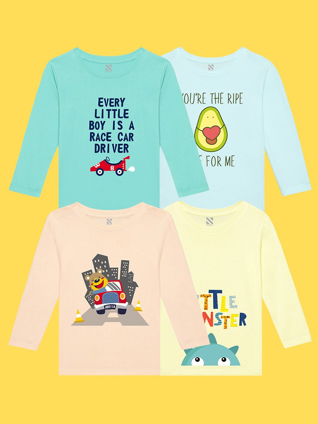 

NUSYL Kids Pack of 4 Applique T-shirt, Green