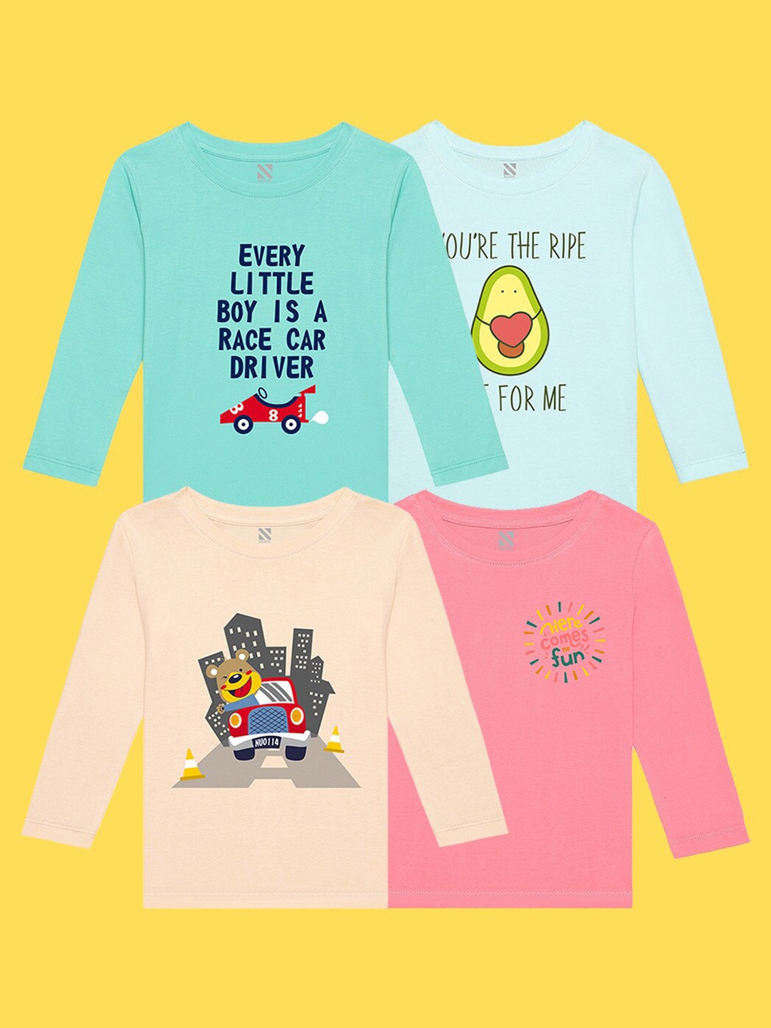 

NUSYL Kids Pack Of 4 Printed Pure Cotton T-shirt, Yellow