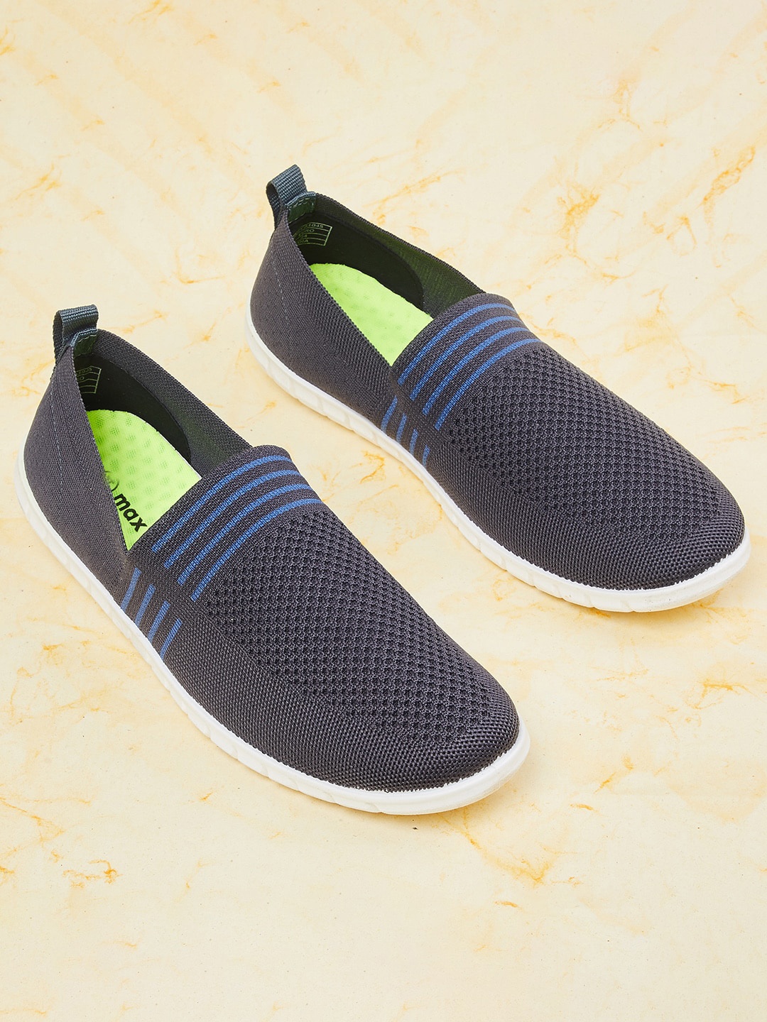 

max Men Grey Striped Slip-On Sneakers