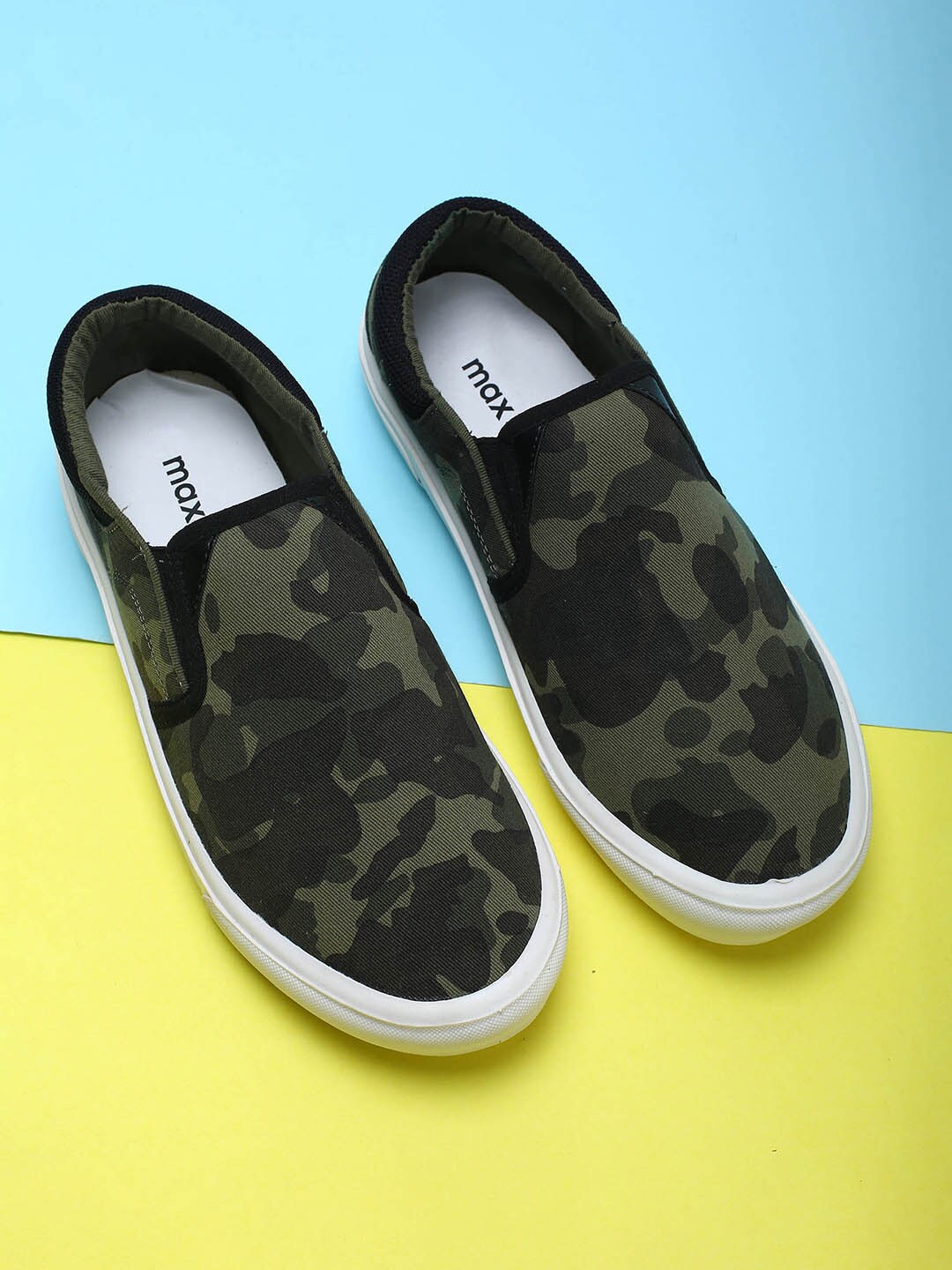 

max Men Green Printed Slip-On Sneakers
